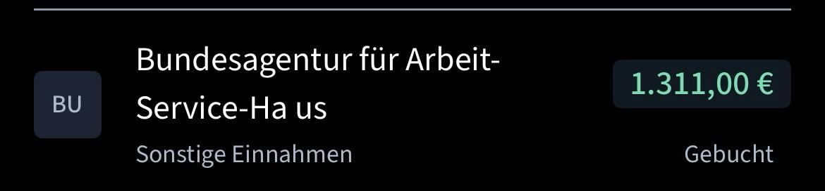 Kontoauszug: Auszahlung der Bundesagentur für Arbeit